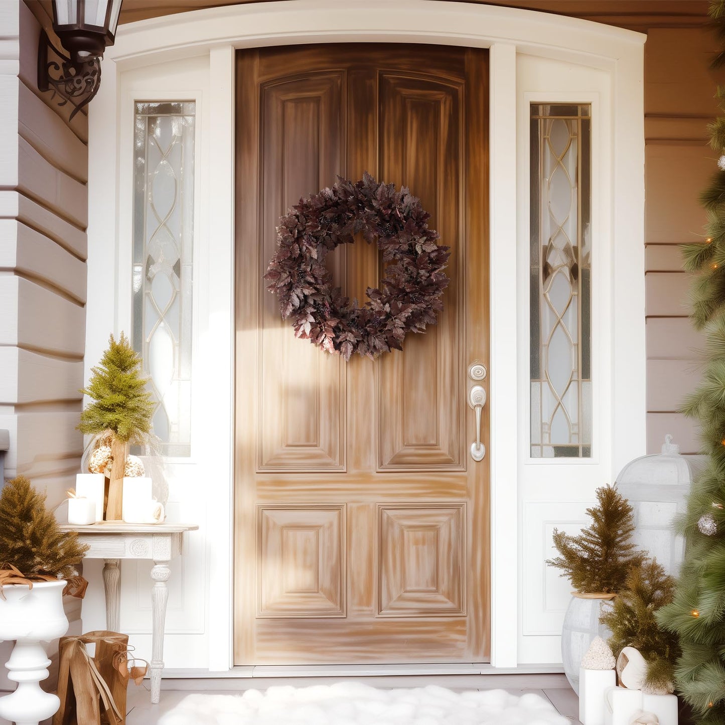 WBHome Artificial Cimicifuga Plant Leaf Wreath 24inch - 2 Pack