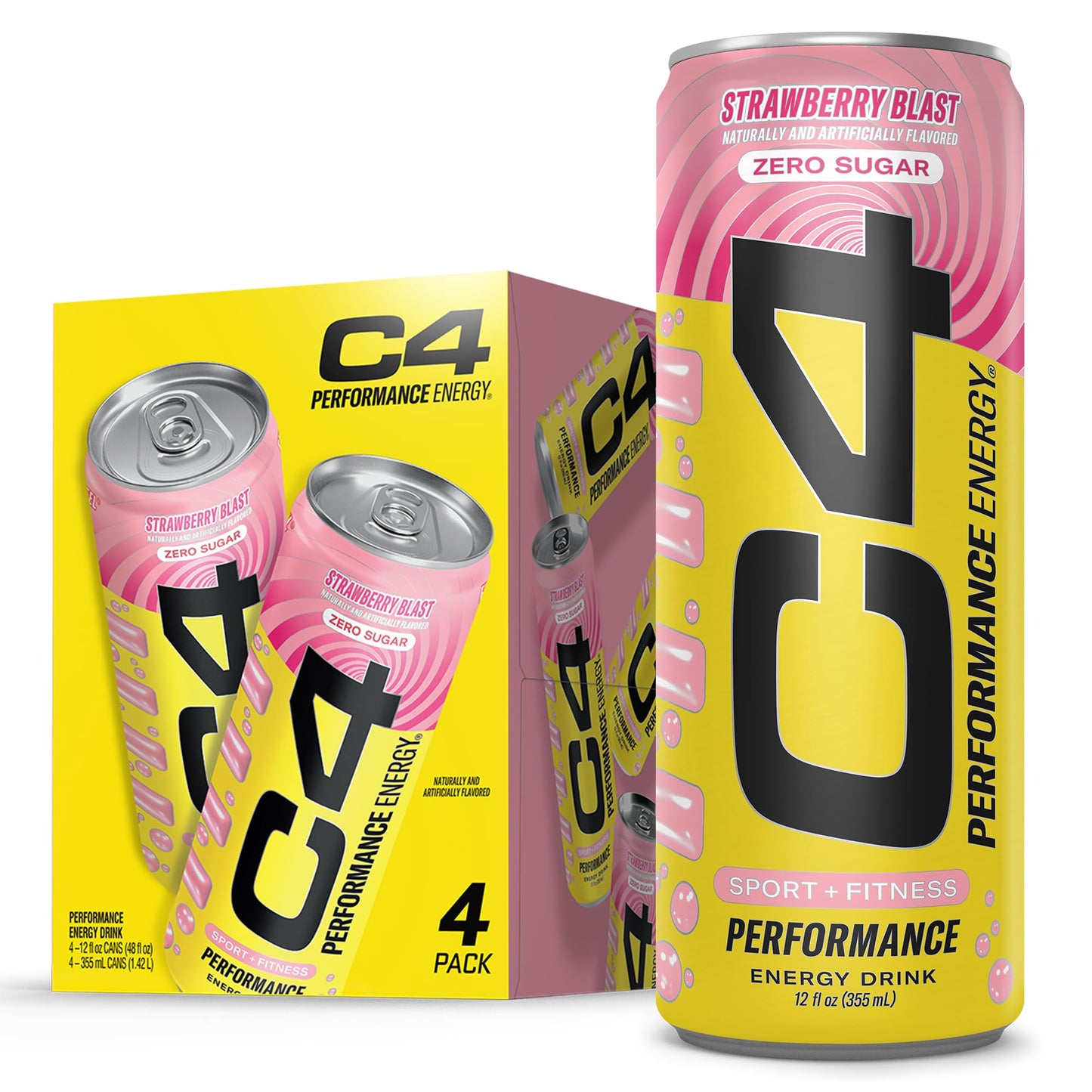 C4 Performance Energy Carbonated 12Oz 4Pk Strawberry Blast