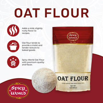 Spicy World Whole Grain Oat Flour - Non-GMO, 64 Ounce (4 Pound) Bag