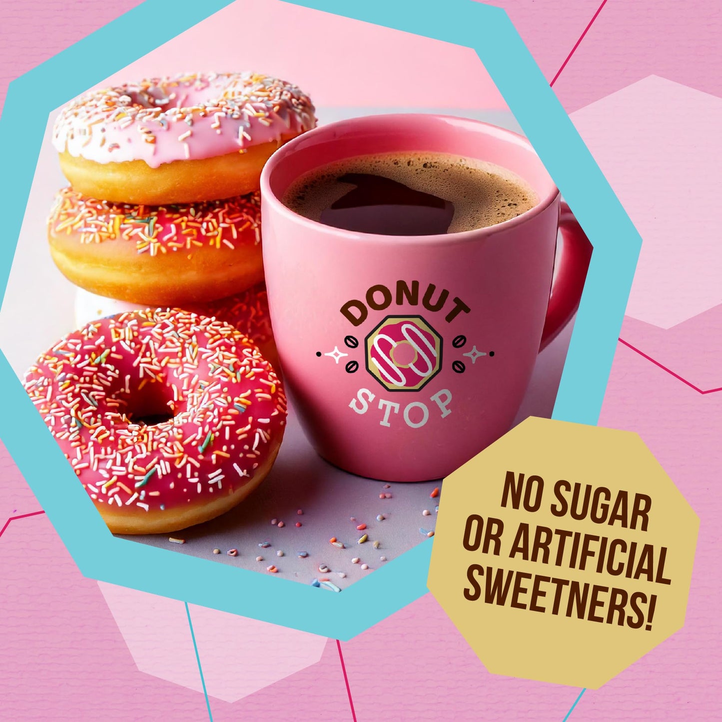 Donut Stop Strawberry Sprinkle Medium Roast Coffee Pods, 40 Count, Compatible with 2.0 K Cup malt-inspired