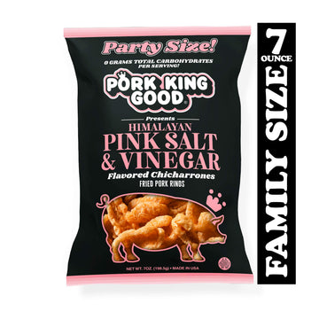 Pork King Good Pork Rinds - Himalayan Pink Salt & Vinegar, 7 OZ Family Size, Keto-Friendly Chicharrones