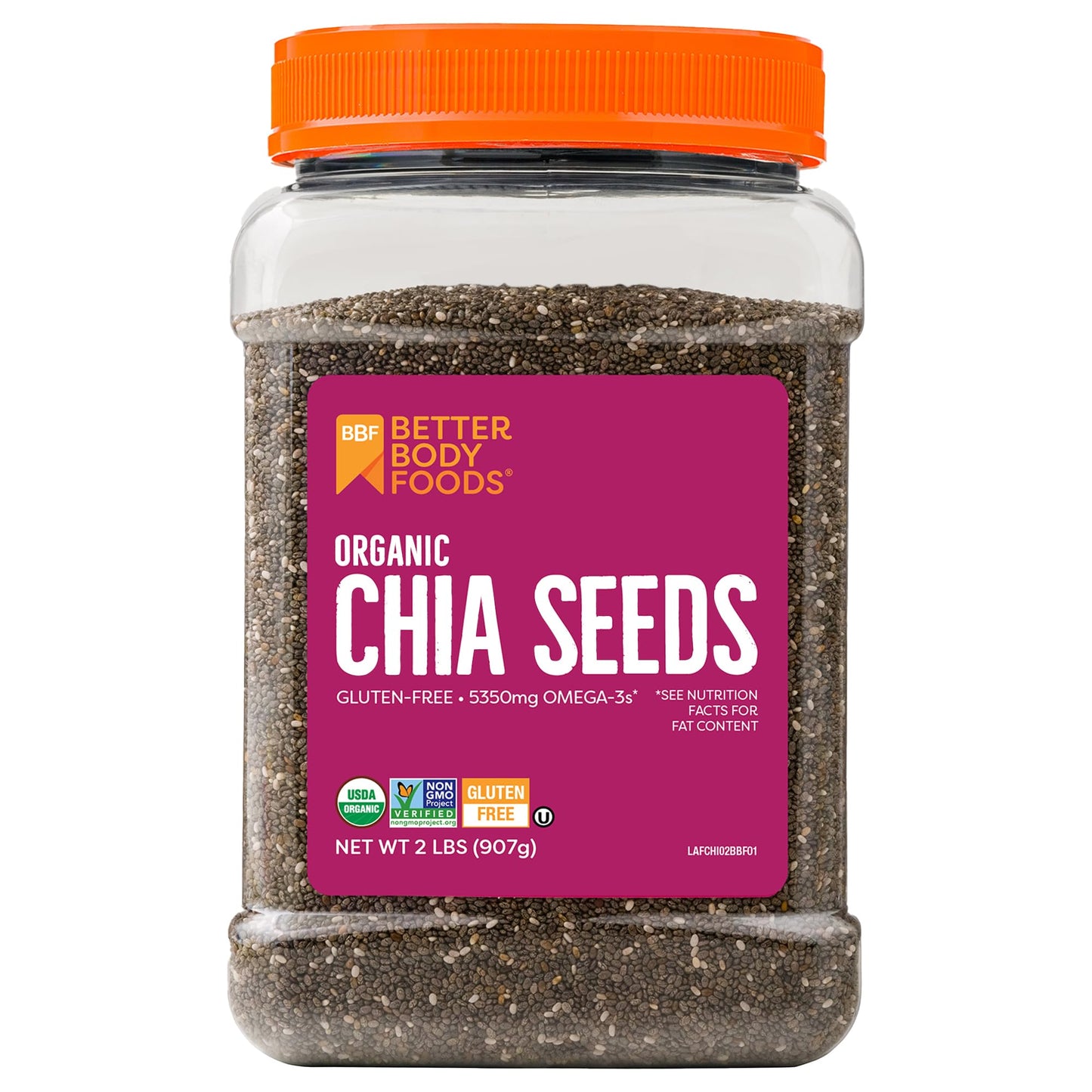BetterBody Foods Organic Chia Seeds 2 lbs, 32 Oz, with Omega3, NonGMO, Gluten Free, Keto Diet Friendly, Vegan, Good Source of