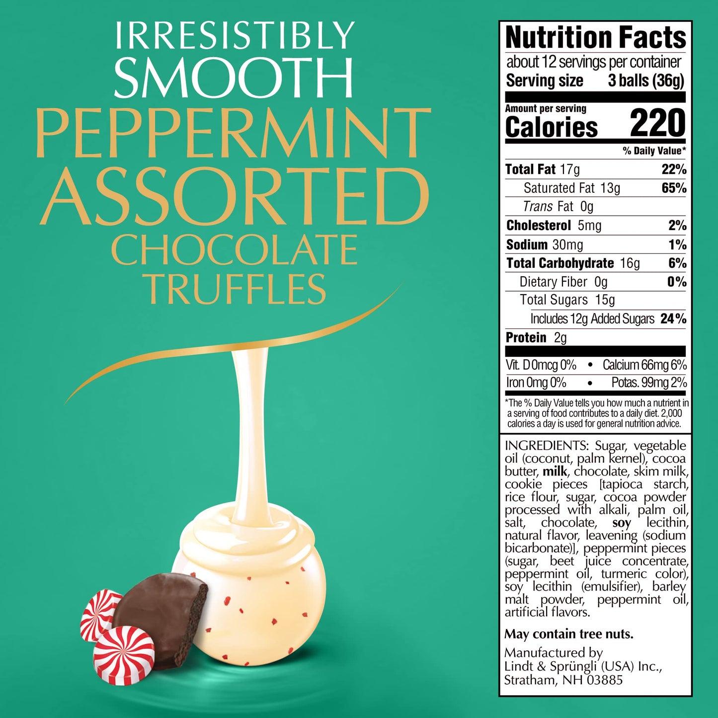 Lindt LINDOR Holiday Assorted Peppermint Chocolate Candy Truffles 15.2 oz. Bag
