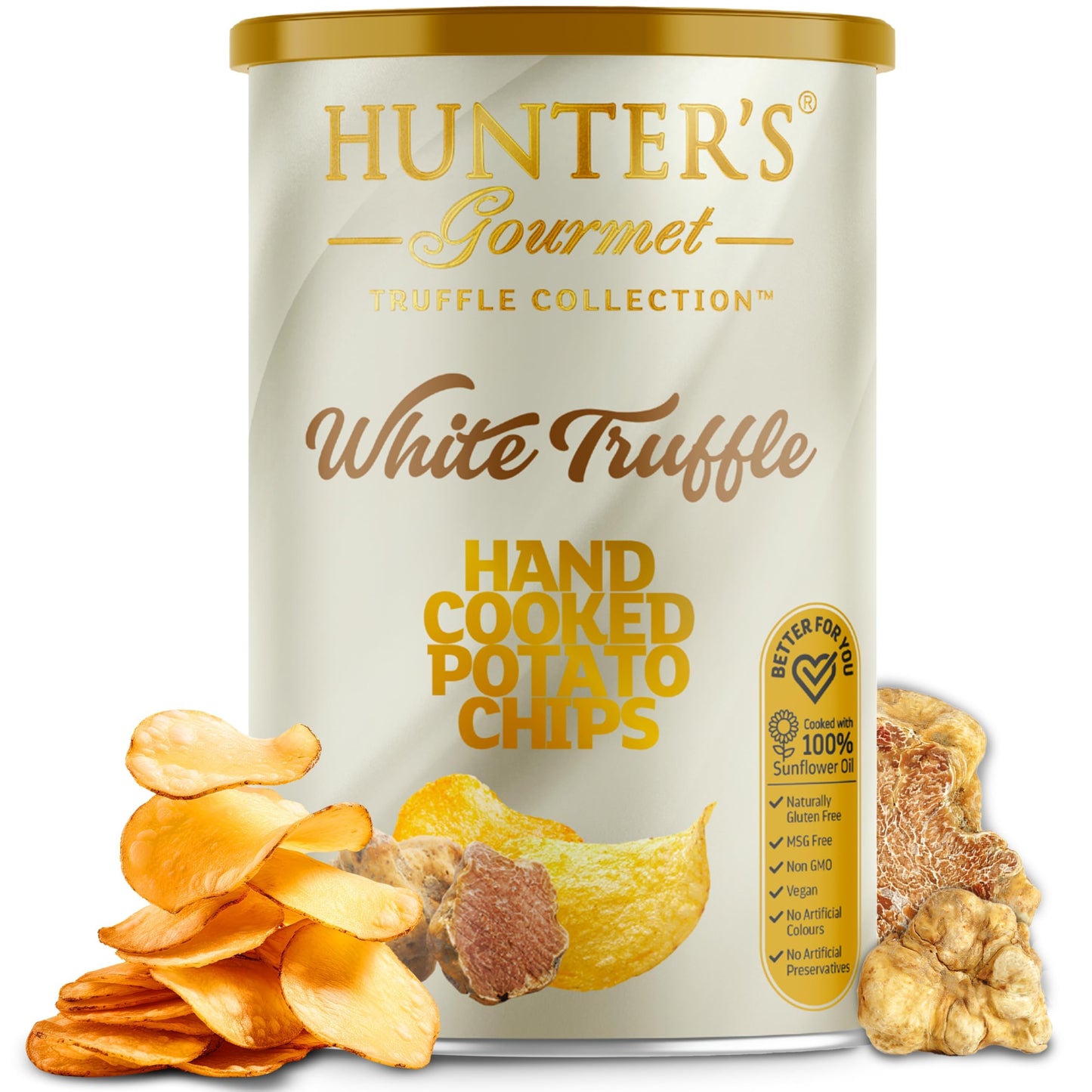 HunterS Gourmet Truffle Chips | Hand-Cut | No Artificial Colors | Dairy & Lactose Free | Top-Grade Packaflavor Blendg | Msg-Free | White Truffle | Vegan Chips | Pack Of 1 | 150G