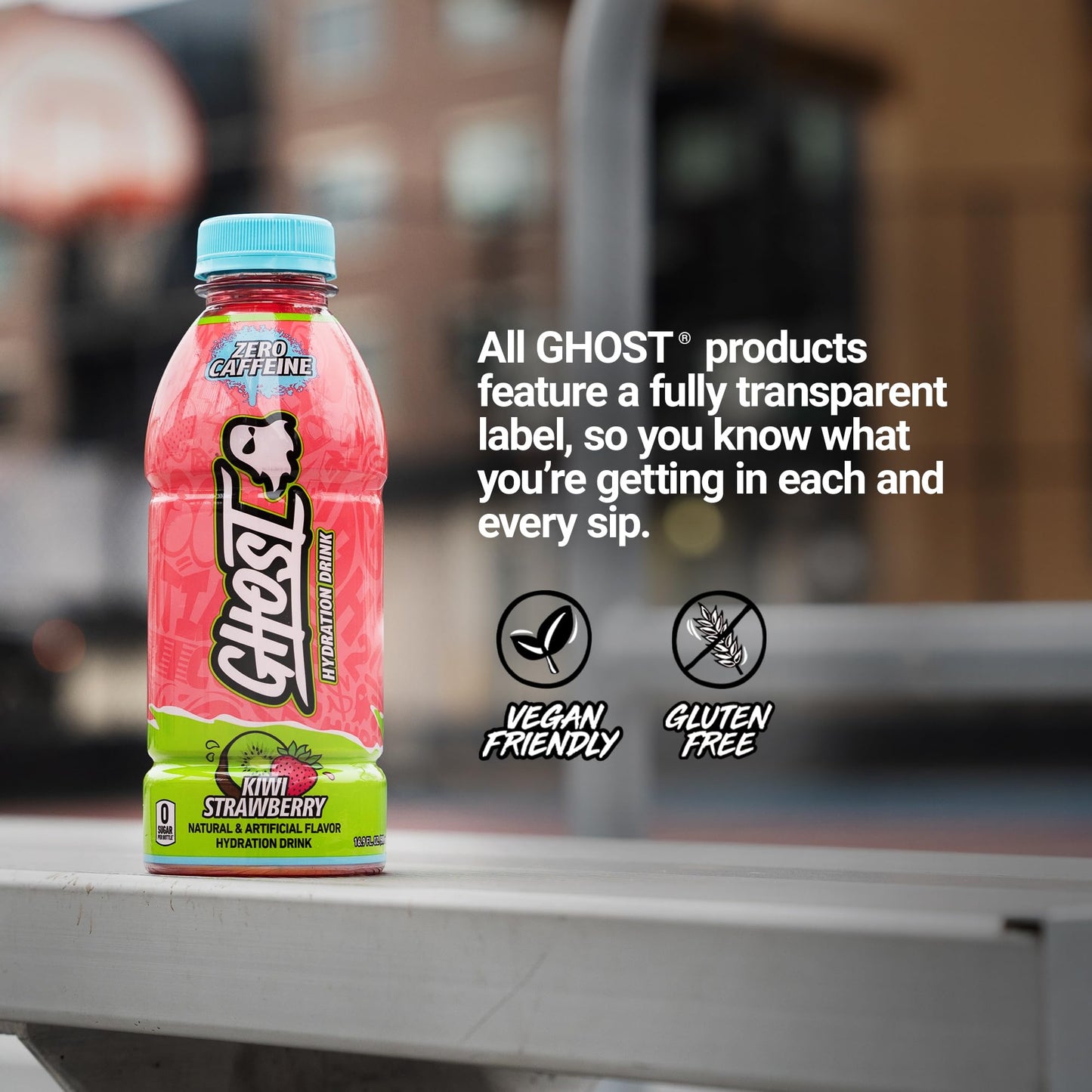 GHOST Hydration Drink, Kiwi Strawberry, Electrolytes, 16.9 Fl Oz, Pack of 12