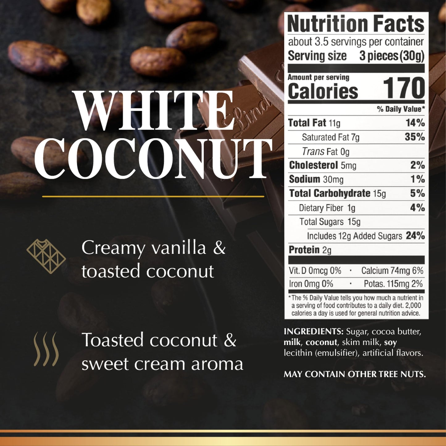 Lindt EXCELLENCE Coconut White Chocolate Bar, 3.5 oz (12 Pack)