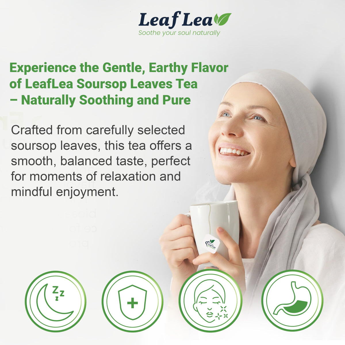 LeafLea Soursop Leaf Tea Bags - Natural Digestive Support, Caffeine-Free, 40 Bags