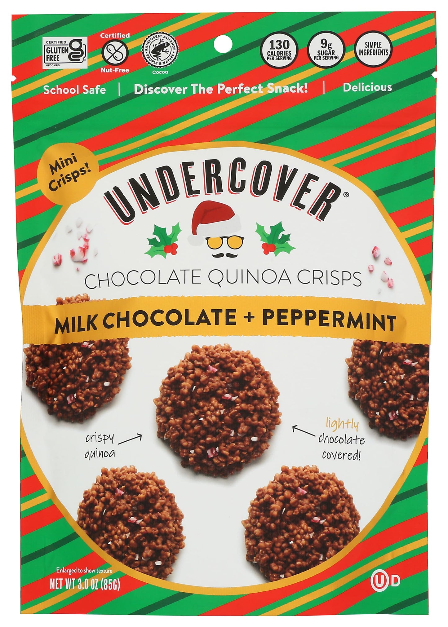 Undercover Chocolate Co, Milk Chocolate Peppermint Quinoa Crisps, 3 Ounce