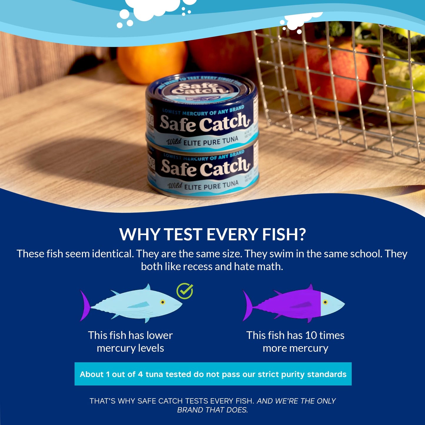 Safe Catch Canned Wild Tuna, Wild Caught, Gluten-Free, Non-GMO, 5oz Can, 6-Pack