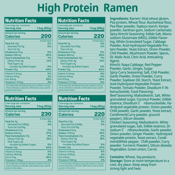 VOLO VERO Protein (32g) Ramen Variety Pack - Chicken Spicy Beef Kimchi Curry 8 Packs Instant High Protein Ramen Noodles Soup Plant-Based Non-Fried Vegan Low Fat Egg & Dairy Free Healthy Meal