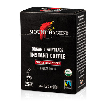 Mount Hagen 25 Count Single Serve Instant Coffee Packets - 2 Pack Organic Medium Roast Arabica Beans Eco-friendly, Fair-Trade