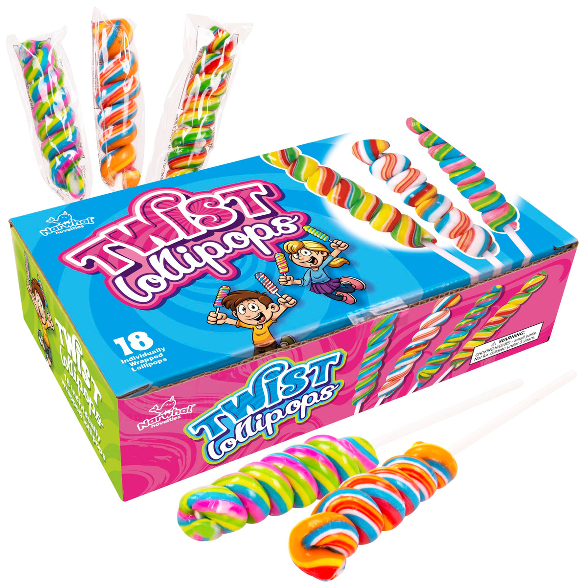 Narwhal Novelties Twist Lollipops, Candy Suckers (12-Pack)