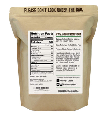 Anthonys Sesame Seeds, 2 lb, Unhulled, Batch Tested and Verified Gluten Free, With Hull, Keto Friendly