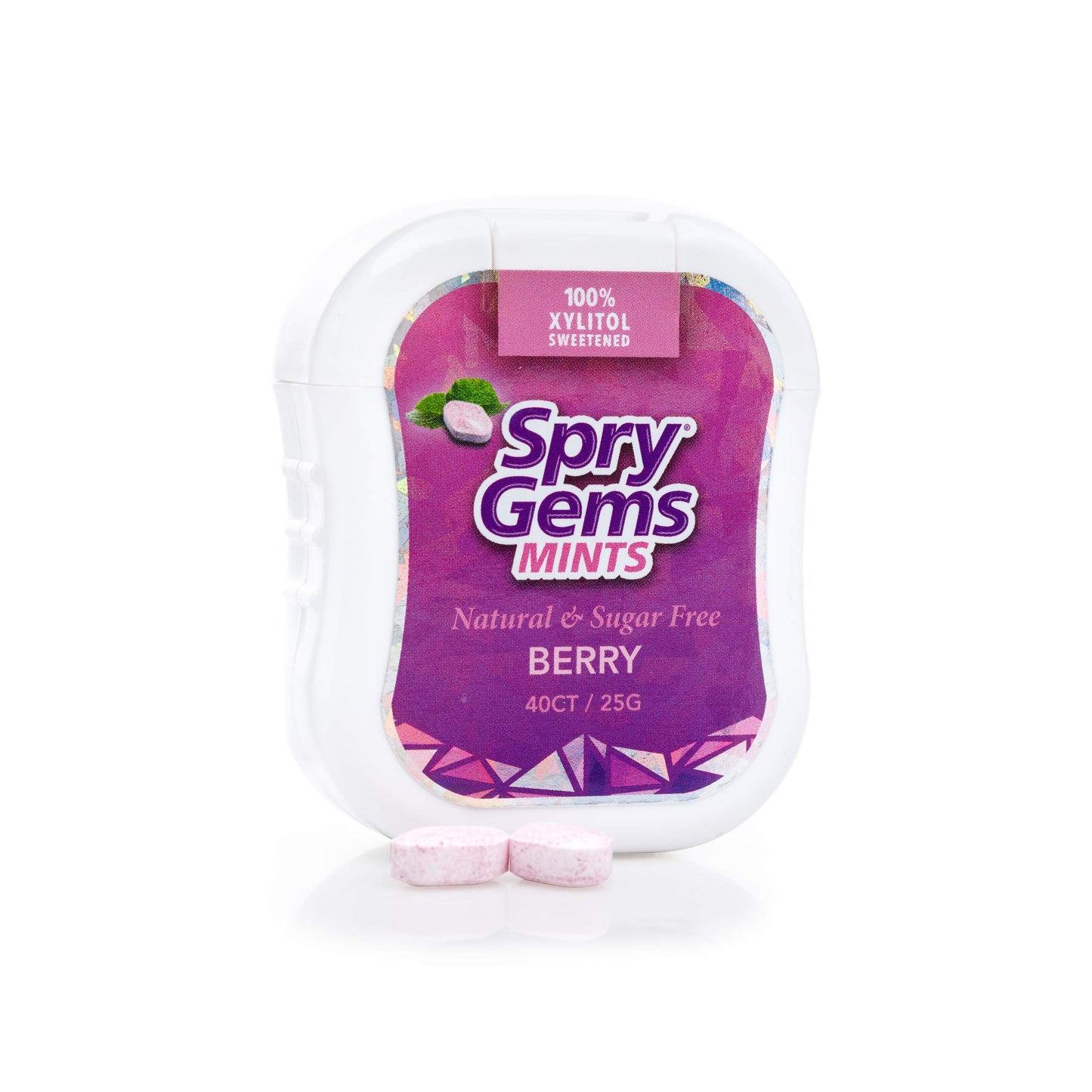 Spry Gems Natural Sugar-Free Xylitol Mints, On The Go Oral Care For Dry Mouth, Increase Saliva Production And Stop Bad Breath, Non-Gmo, Gluten-Free - Berry 40 Count (Pack Of 6)