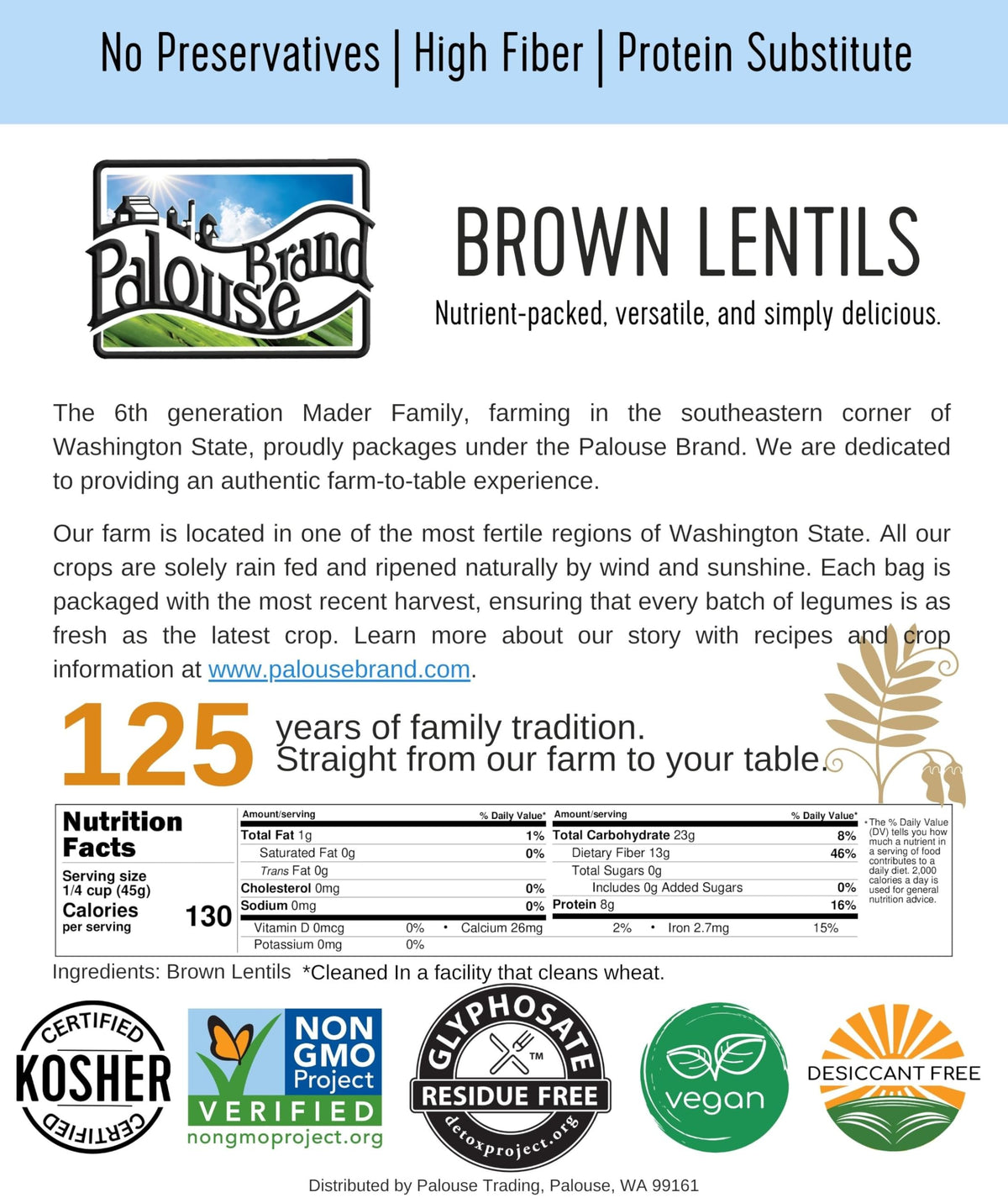 Certified Glyphosate Residue Free Brown Lentils | 25 Lbs | Food Storage Bucket | Non-Gmo | Grown On Our Family Farm | Bulk