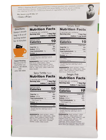 Millies Sipping Broth Steepable Vegetable Broth - Vegan, Keto, Gluten Free - 12 Bags Total (4 Pack Assortment)