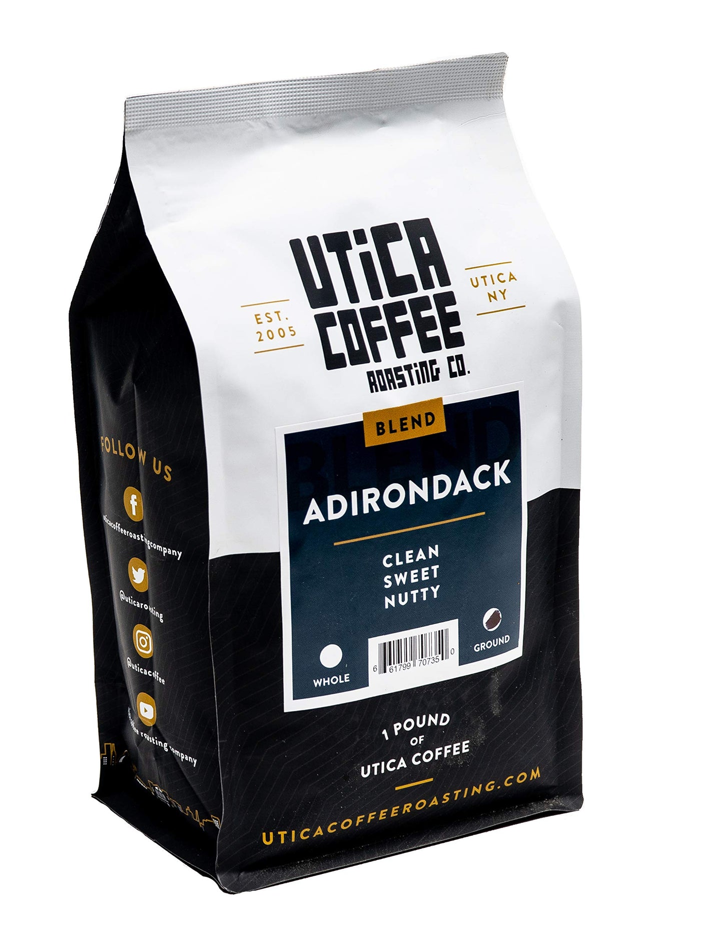 Utica Coffee Roasting Co. Adirondack Specialty Medium Roast Ground Coffee | 16 Oz Reclosable Bag