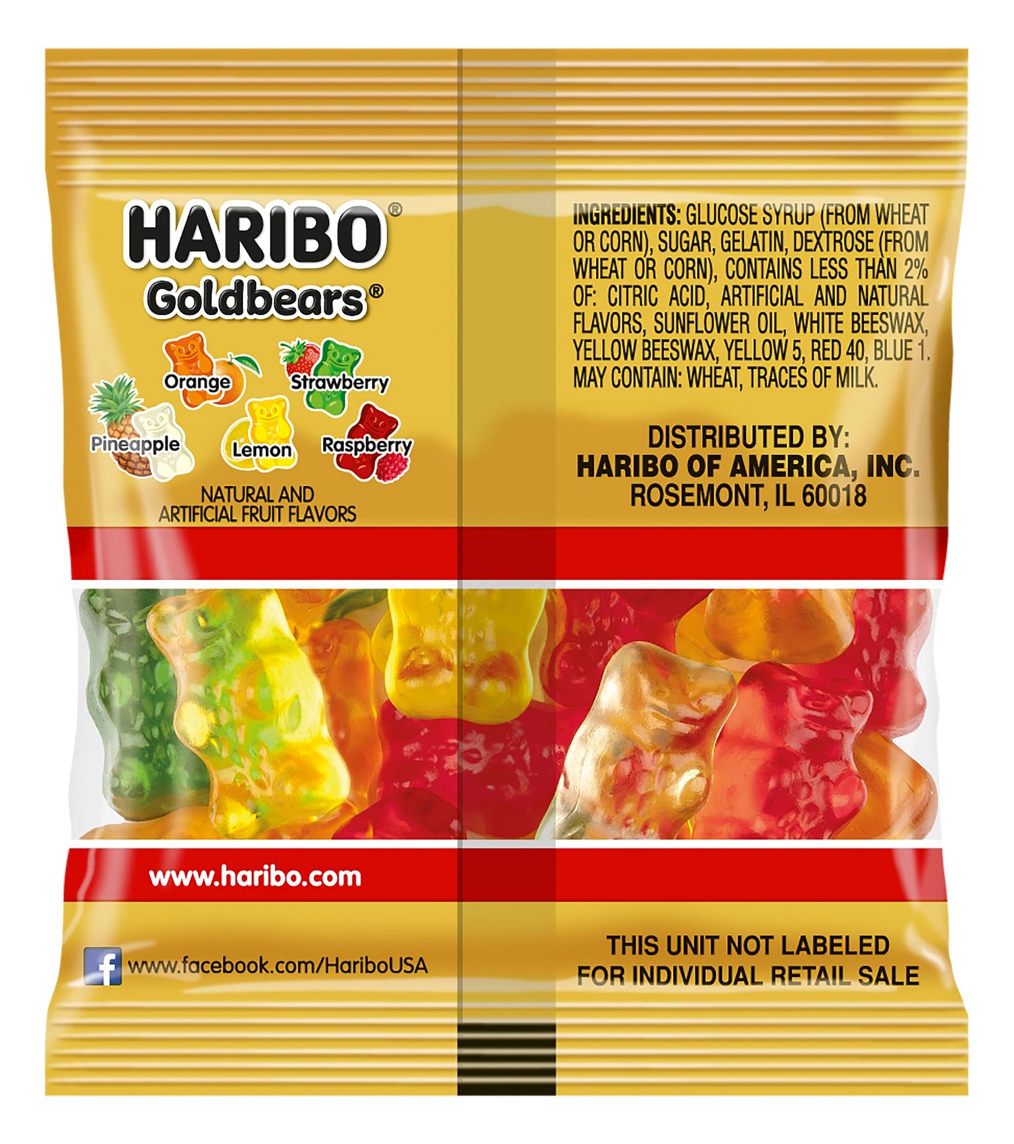 HARIBO Gummi Candy, Original Goldbears Gummy Bears, 22.8 Ounce Tub (54 Treat Size Packs) Delicious Soft & Chewy Sweet Snacks, As