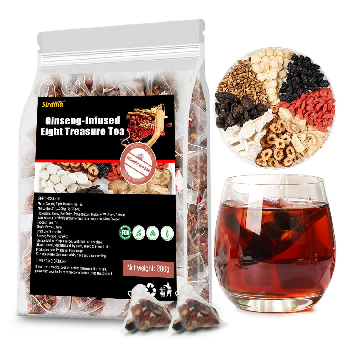 Flavor Blendseng-Infused Eight Treasure Teas Kidney Tea Formula Flavor Blendseng Six Treasure Tea Kidney Cleanse Detox Health Teabag For Women & Men 8 Precious Ingredients (1 Pack/20 Teabags)