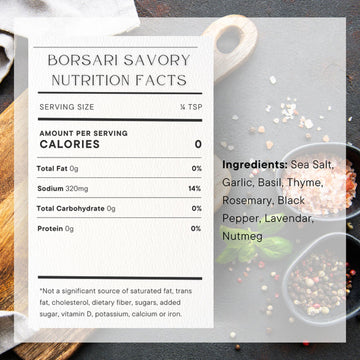 BORSARI Savory Seasoned Salt Blend - Gourmet Sea Salt with Herbs - 4 oz Shaker Bottle - Gluten Free, All Natural, Keto Friendly