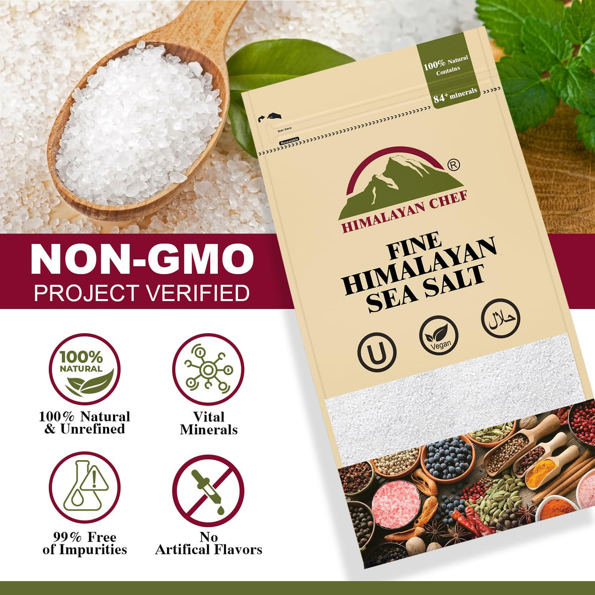 Himalayan Chef Sea Salt, All-Natural Fine Grain, Non-Iodized, 192 Ounce, Pack of 4