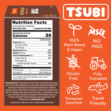 Tsubi Soup Freeze-Dried Miso Soup Packets - Vegan, Gluten-Free, Spicy Mushroom - 12 Pack