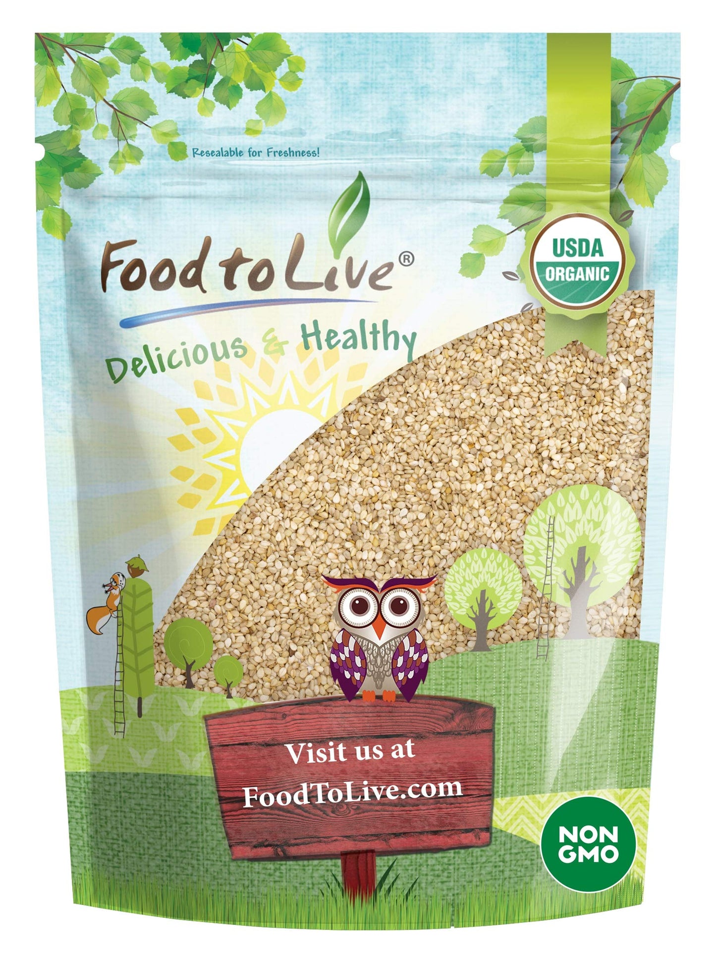 Food to Live Organic Unhulled Sesame Seeds, 4 Pounds - Non-GMO, Whole Natural Raw White Sesame Seeds, Kosher, Vegan, Bulk, Rich
