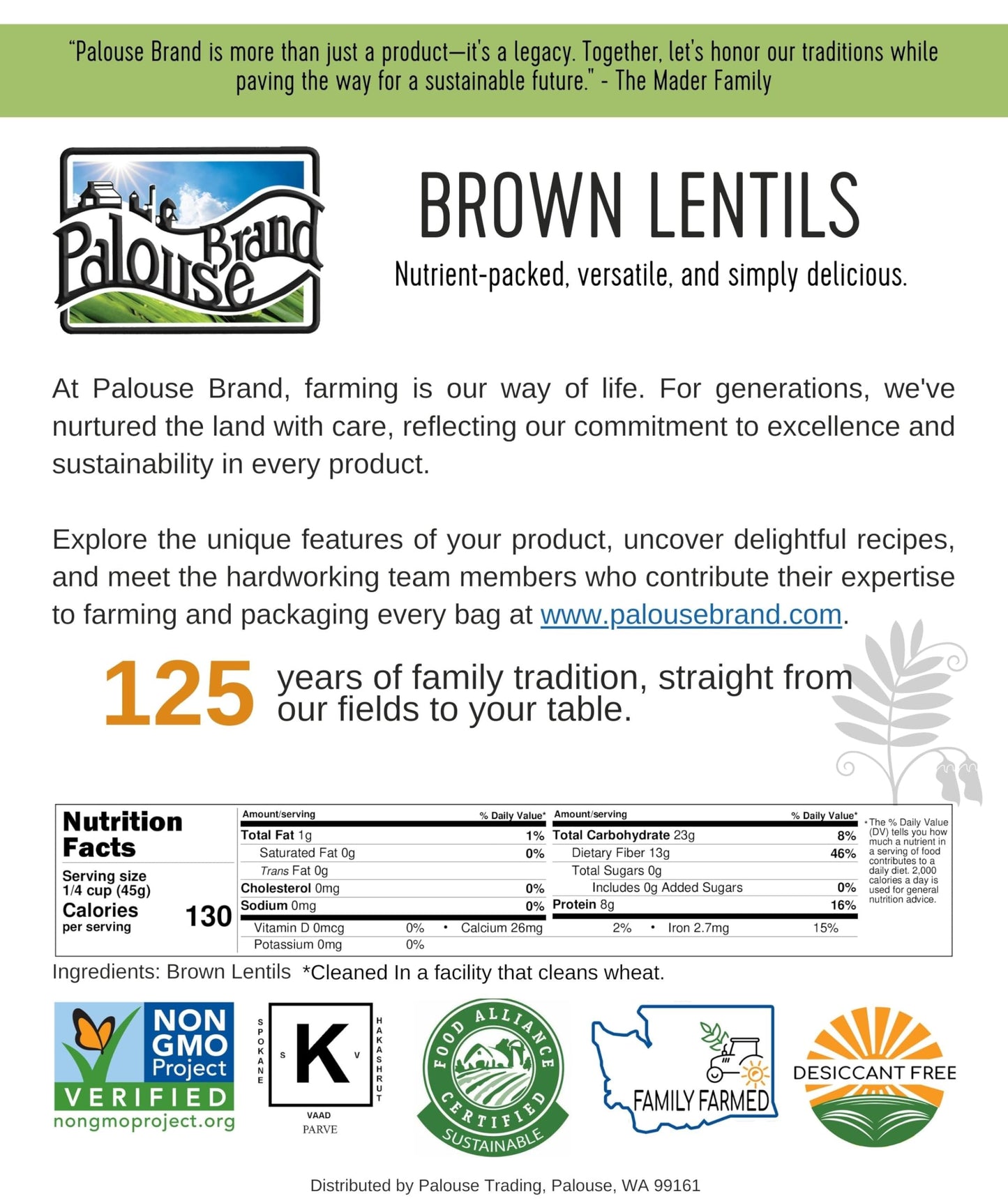 Lentils | Brown | 25 Lbs | Bulk | Desiccant Free | Sproutable | Non-Gmo Project Verified | Kosher