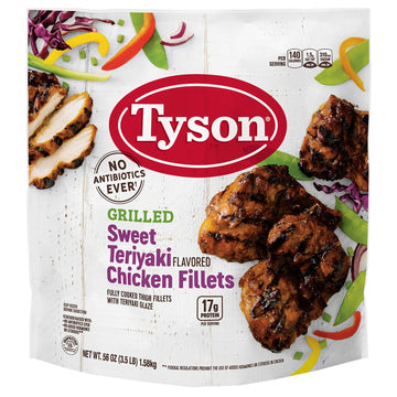 NOS Gourmet Kitchn Grilled Sweet Teriyaki Chicken Fillets - Fully Cooked, Pack of 3 (56 oz each, 10.5 lbs total) - Frozen Meal