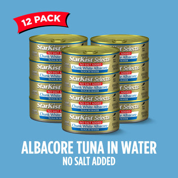 StarKist Selects No Salt Added Chunk White Albacore Tuna in Water, 4.5 oz (12 Pack) Canned Tuna Fish, Wild Caught, Gluten Free,