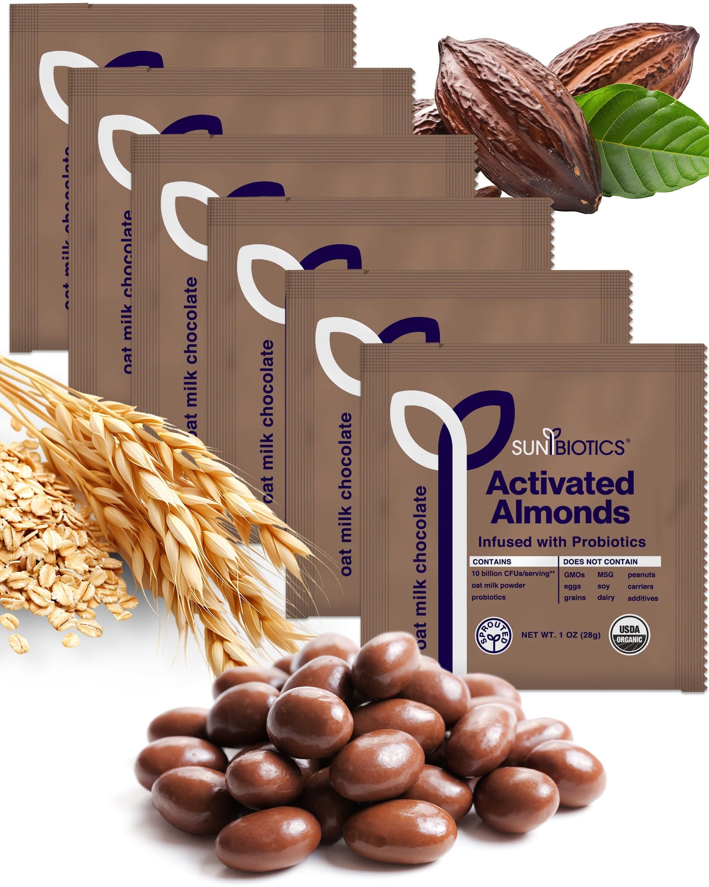Sunbiotics Activated Organic Sprouted Almonds - Oat Milk Chocolate Pack Of 6