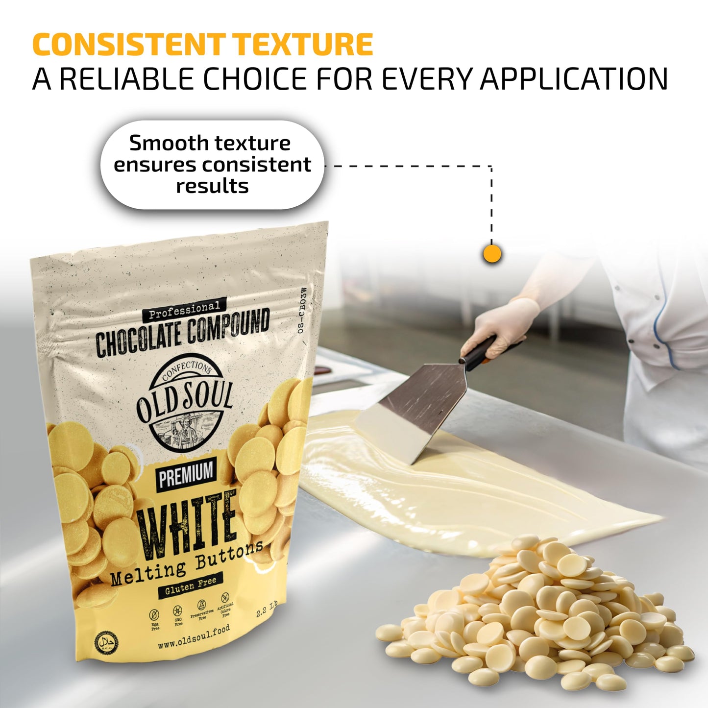 Oldsoul Chocolate Compound Buttons 13.2 Lb | White Chocolate | Smooth Melting | Perfect For Baking & Desserts (13.2 Lbs, White C