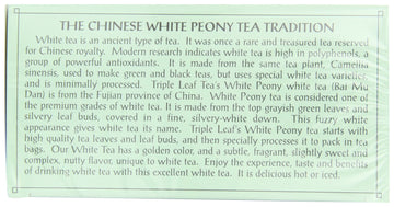 Triple Leaf Tea, White Peony, 20 Tea Bags (Pack Of 6)