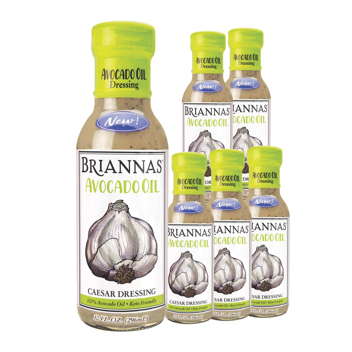 Briannas - Avocado Oil Caesar Dressing - Nutrient Rich Keto Friendly Dairy Free Salad Dressing Made With 100% Avocado Oil - 10 Oz. Bottles - 6 Pack