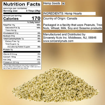 Sincerely Nuts Hulled Hemp Seeds - (5 lb bag) All Natural Super Food | Natures Complete Protein Contains All 9 Essential Amino Acids | Omega 3 Fat for the Heart | Non GMO Kosher Gluten Free Raw