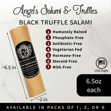 ANGELS SALUMI Black Truffle Salami - Gourmet Charcuterie, 6.5oz (Pack of 3), Humanely Raised Pork, & -Free