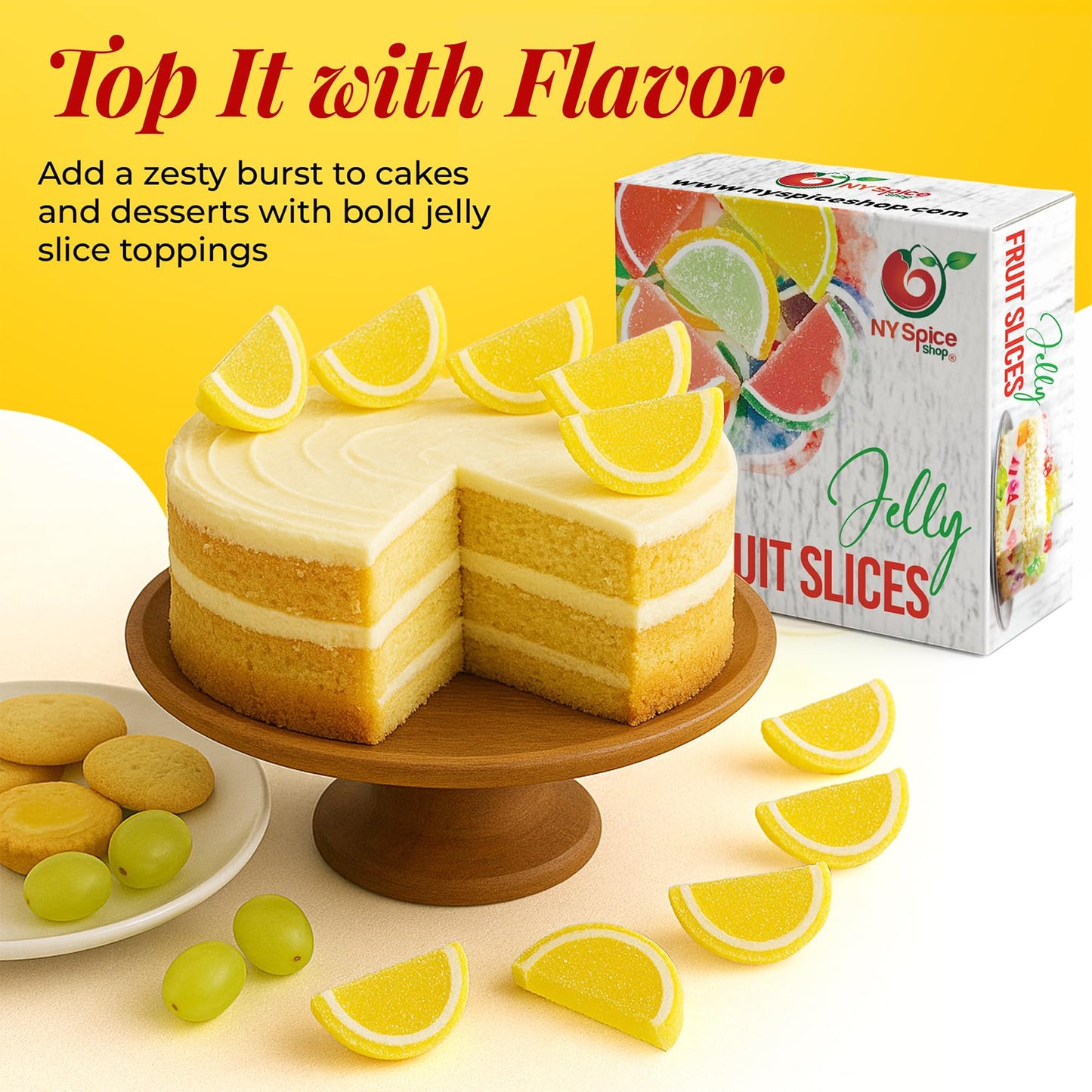 NY Spice Shop Lemon Fruit Slices Candy - 8 Ounce Citrus Flavor Chewy Jelly Fruit Slices Candy - Old Fashioned Sliced Lemon Fruit