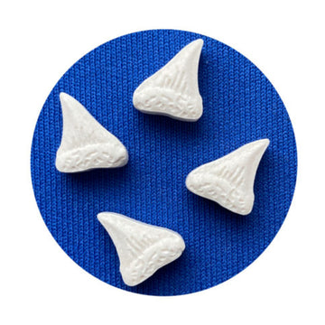 Boston America Jaws Amity Island Candy - Shark Teeth Shaped Tin - Sour Cherry Flavor - Large - Blue, Grey, White