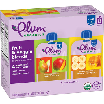 Plum Organics Variety Pack 6+Months - Pear + Mango & Banana + Pumpkin - Organic Fruit And Veggie Baby Food Pouches - 4 Oz Pouch (Pack Of 8)