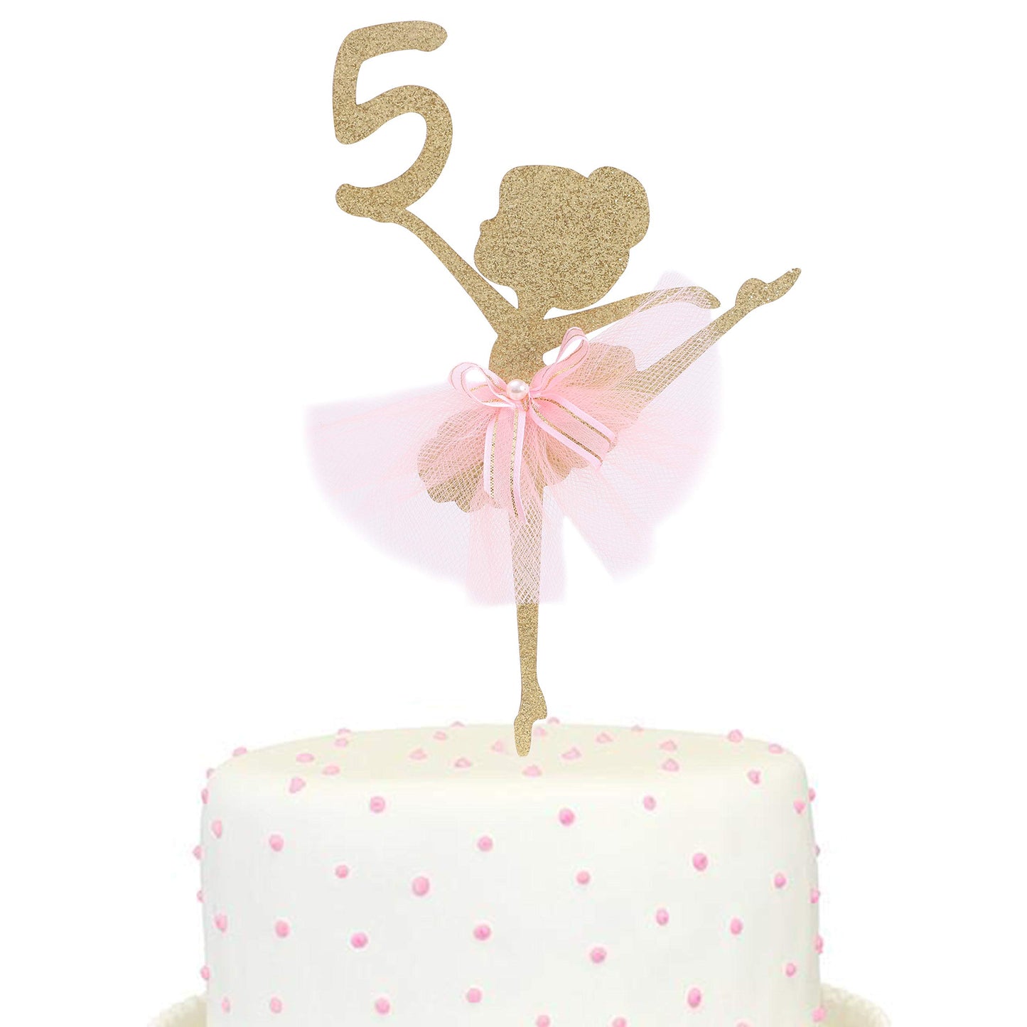 WAWUO Ballet Cake Topper - Ballerina Birthday Decoration for 1 to 5 Years Old, Paper, 1 Count, Ballerina 5