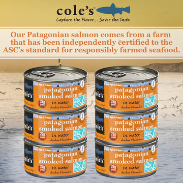 Coles Patagonian Smoked Salmon - Applewood Flavor - Boneless & Skinless - 6 oz Each - 2 Pack