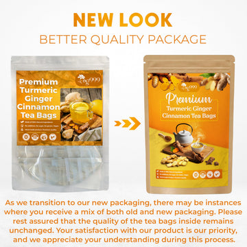 TOG999 Turmeric Ginger Cinnamon Tea - 120 Eco-Conscious Bags, No Sugar, Caffeine, Gluten, Vegan, Supports Digestion and Well-being