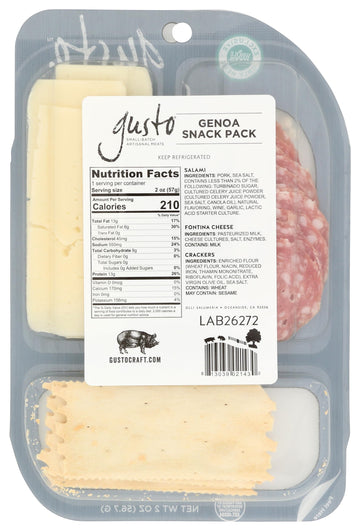 GUSTO Genoa Salami Fontina Cracker Snack, 2 OZ