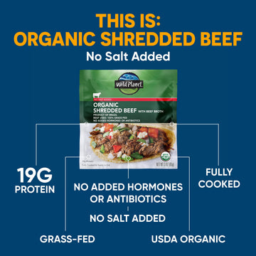 Wild Planet Usda Organic Shredded Beef With Beef Broth, No Salt Added, 3 Oz Pouch (Pack Of 24)