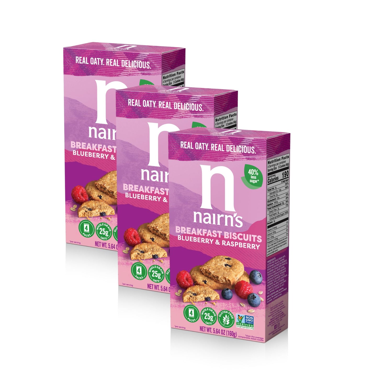 NairnS Gluten-Free Blueberry And Raspberry Breakfast Biscuits - Healthy Tasty High Fiber Non-Gmo No Artificial Colors Flavors Or Preservatives Safe For Celiacs 5.64Oz (Pack Of 3)