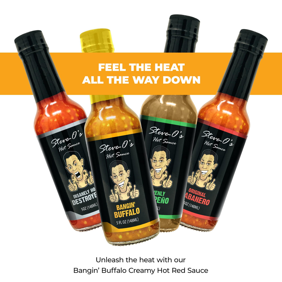 Steve-O'S Bangin' Buffalo Sauce | Creamy & Spicy Hot Red Sauce For Wings, Bbq, Veggies, Burgers & Eggs | 5 Fl Oz (12-Pack)