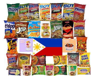 Filipino Snacks Box Variety Pack Assortment Of 10 Authentic Food Products Like Boy Bawang, Lucky Me, Jacknjill, Skyflakes And More With Philippines Flag And Pride Stickers