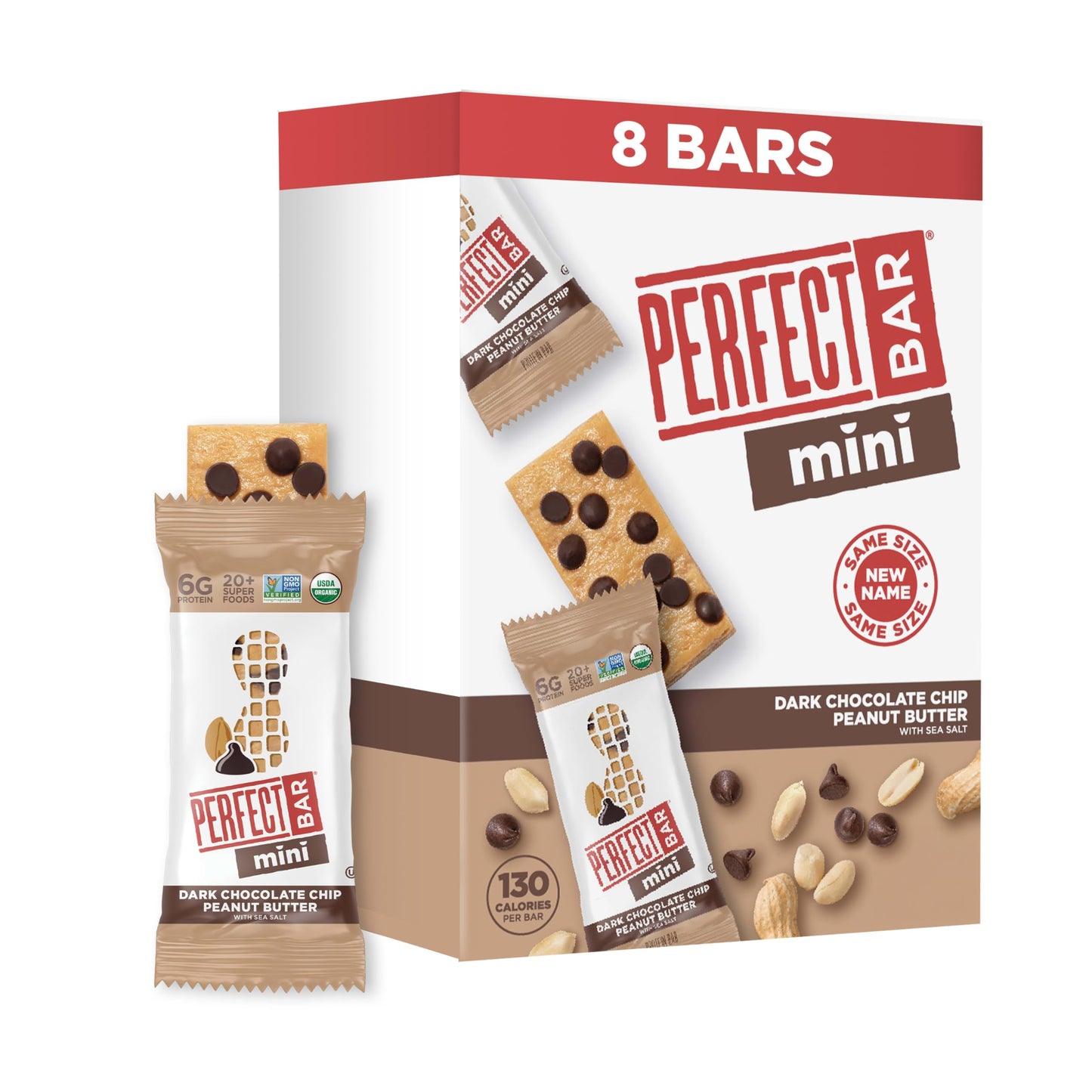 Perfect Bar Mini Dark Chocolate Chip Peanut Butter Protein Bar, Organic, 8 count, .88 oz