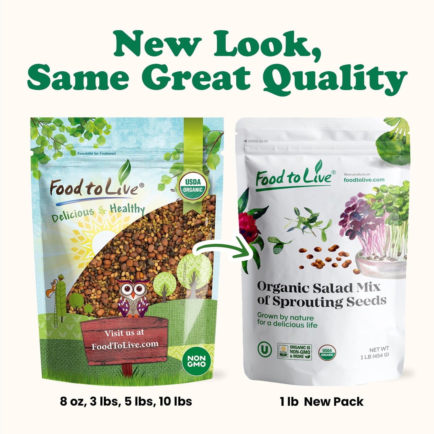 Food to Live Organic Salad Mix of Sprouting Seeds, 8 Ounces - Non-GMO Broccoli, Radish, Clover, Alfalfa. Rich Germination Rate,