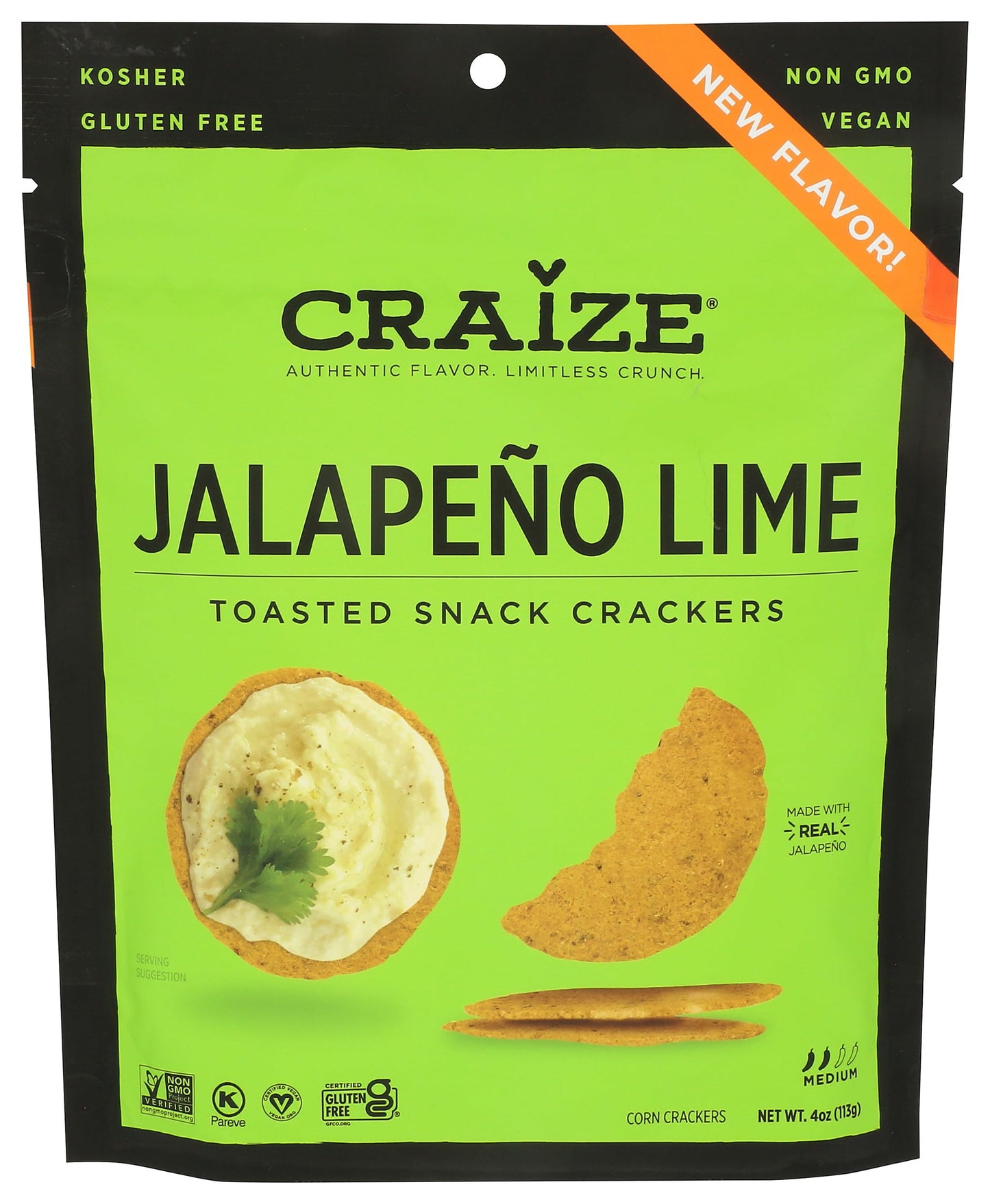 Craize, Crackers Toasted Corn Jalapeno Lime, 4 Ounce